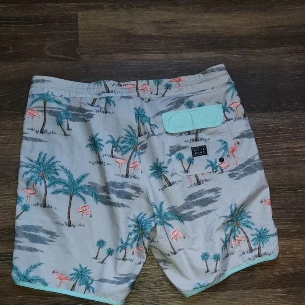 Billabong Recycler 73 Pro Men Size 38 Grey Flamingo Trunks Shorts Beach Casual